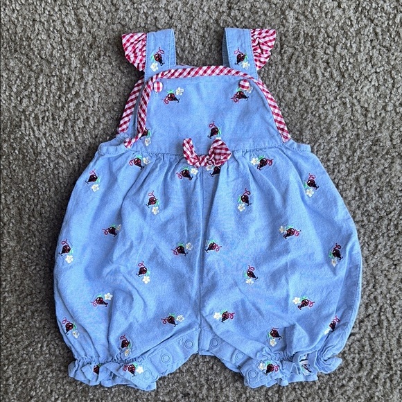 Starting Out Blue and Red Overalls with Playful Ruffles - Picture 1 of 4